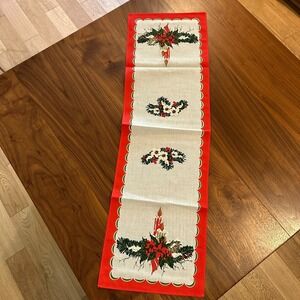 Scandinavian Xmas Table Runner Holiday Candle Floral Print Fabric Made In Brazil